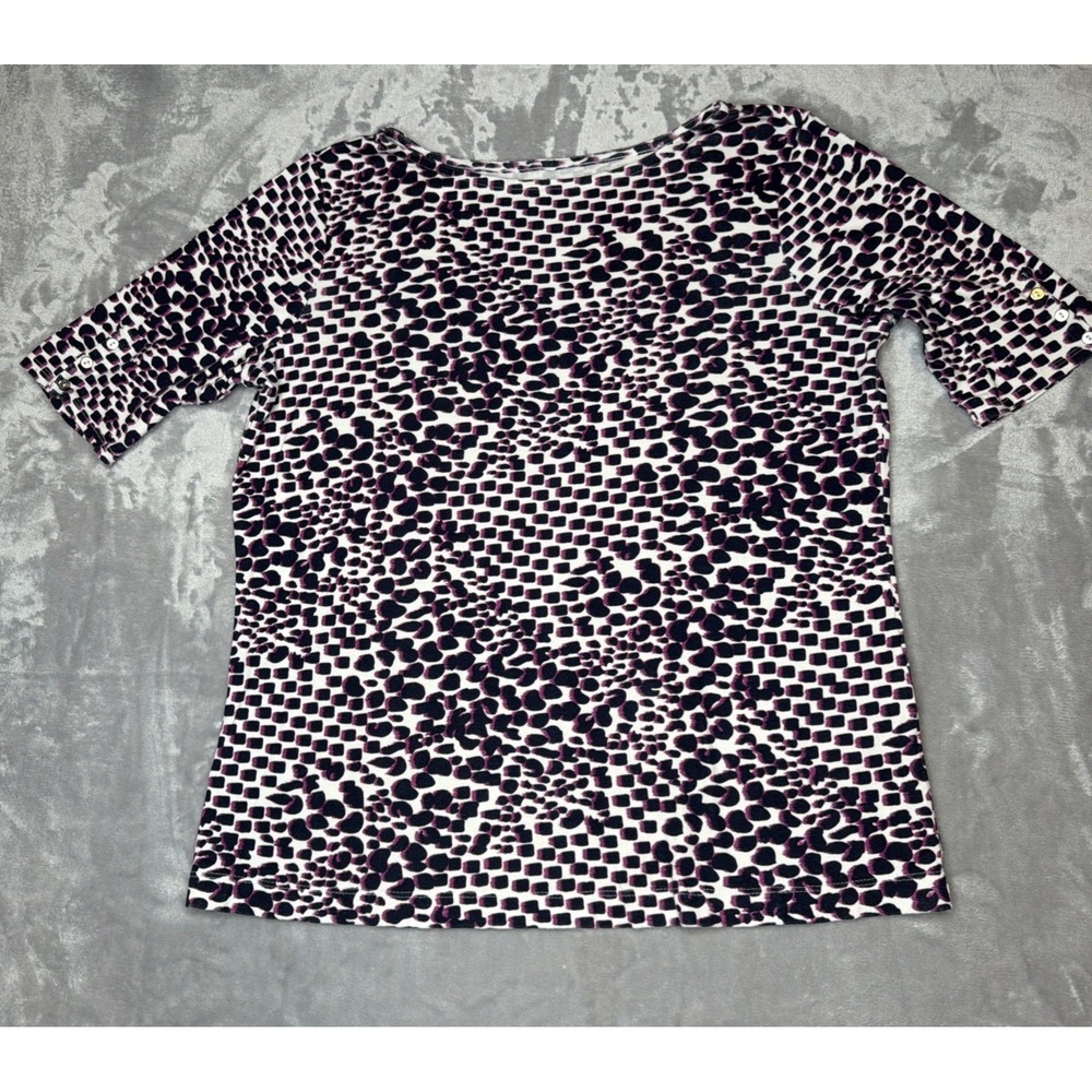 Chico's Women's Size 2 Animal Print Cotton Knit Top 3/4 Sleeve Multicolor